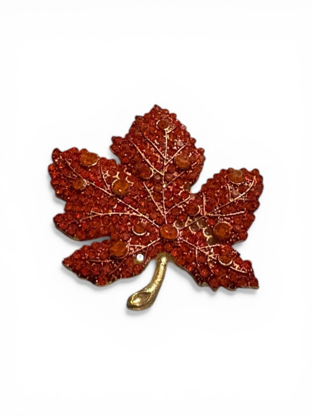 Autumn Leaf Rhinestone Brooch in Sparkling Rust Red
